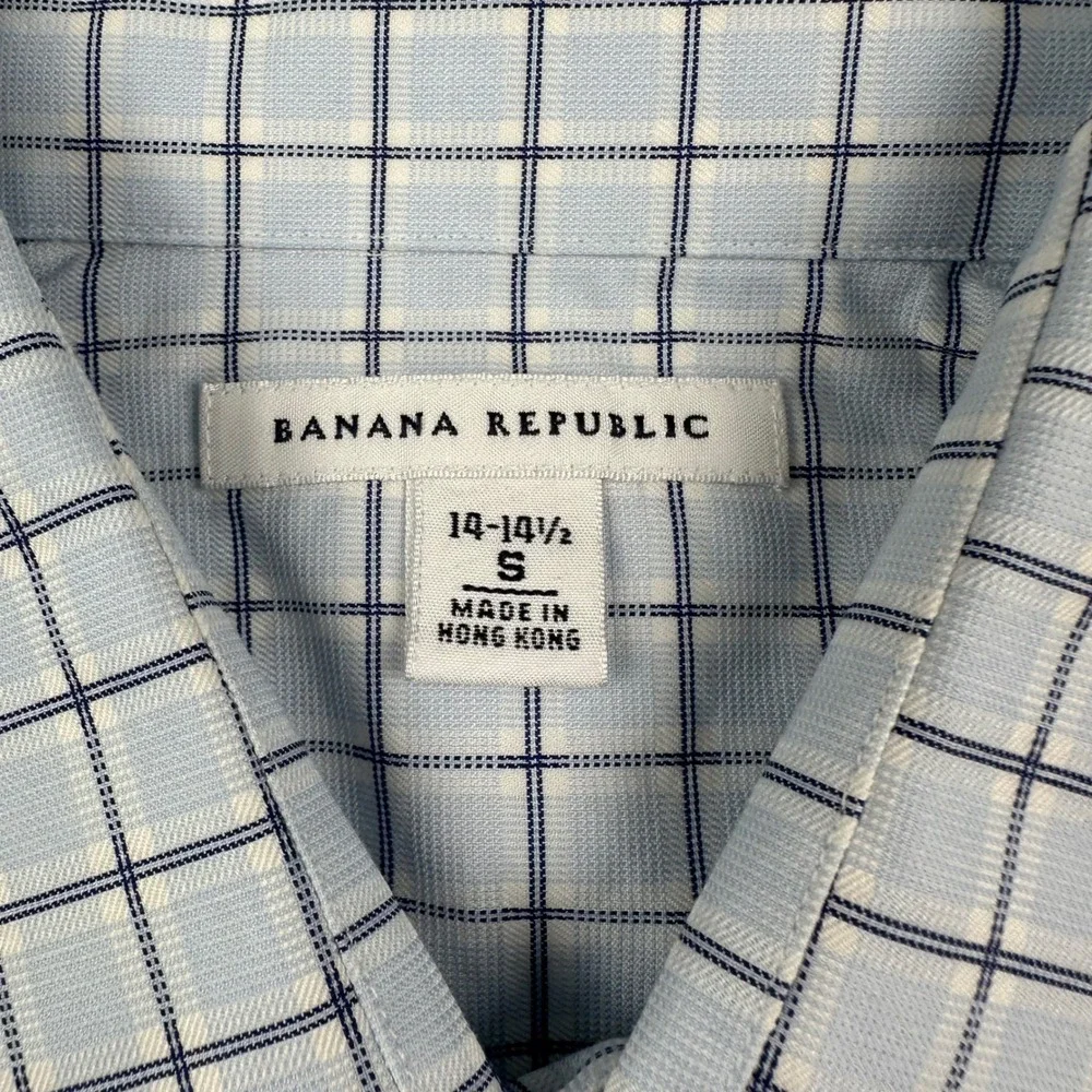 Banana Republic Mens Blue Check Cotton Button Shirt Small 14-14.5 80s Hong Kong